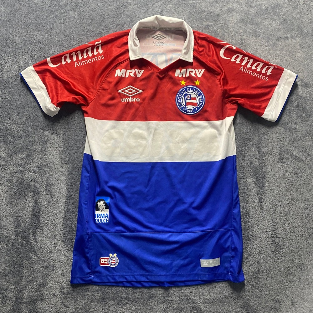 Umbro Esporte Clube Bahia Soccer Jersey Mens Small Red White Blue Excellent Kit